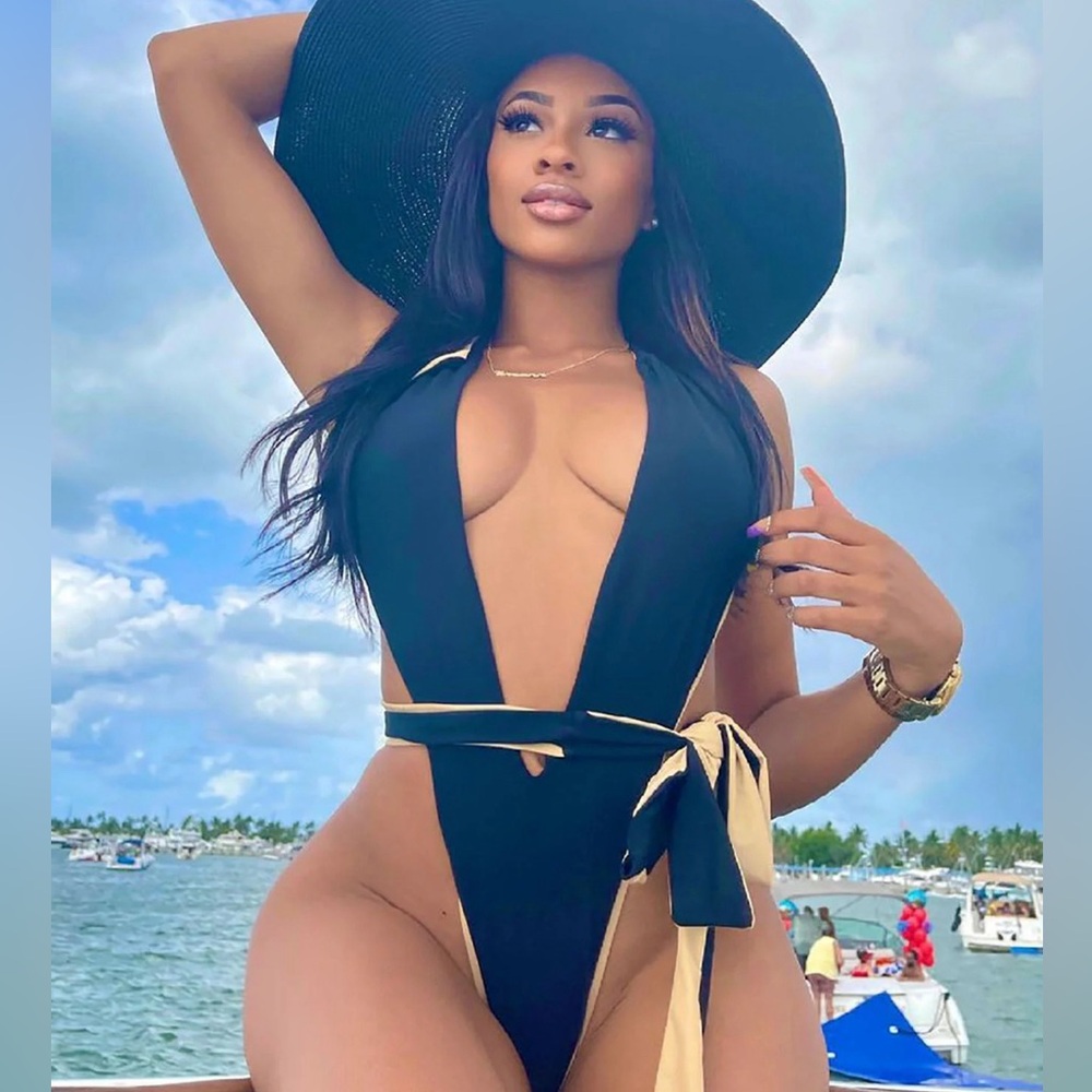 One piece black combo bathing suit